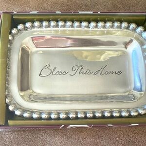 Silver Decorative Tray with Beaded Edge